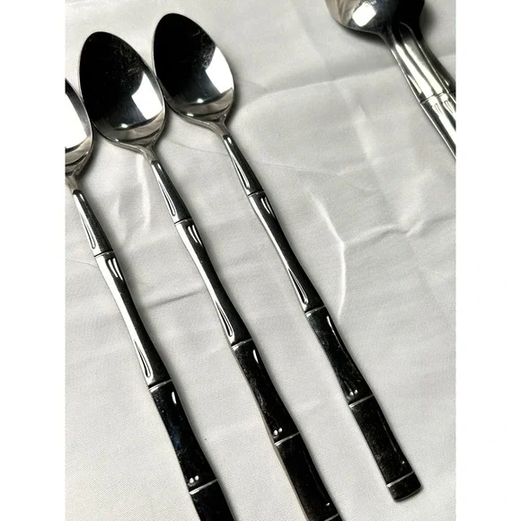 Stainless Steel Spoons W/Bamboo Design Set of 6 Japan Elegant Timeless Modern - Picture 6 of 11